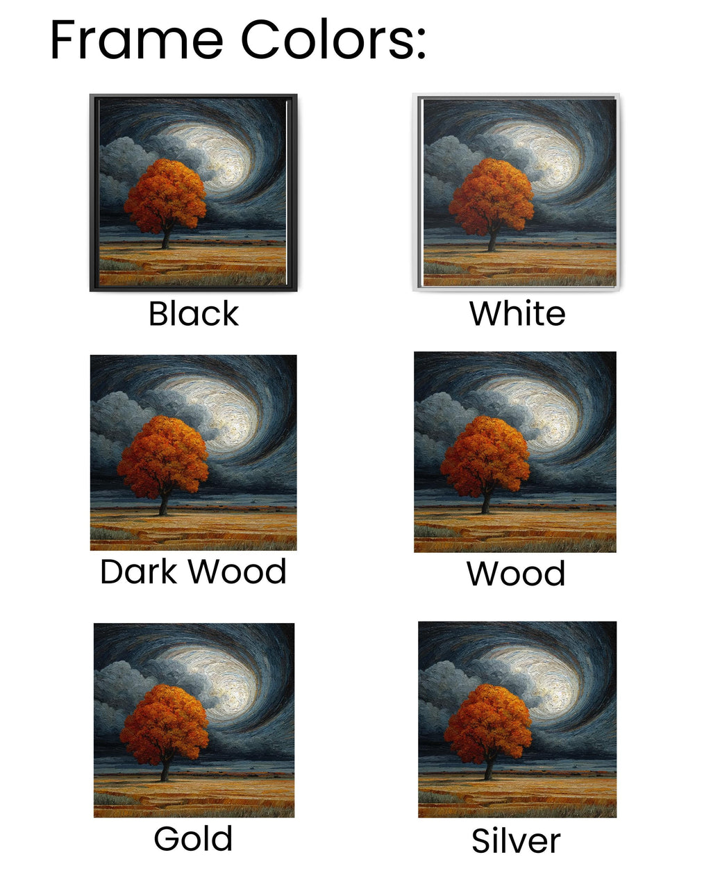 Autumn Tree in Field under Dark Cloudy Sky Art Print, Spiral Sky Oil Painting Poster, Edgar Maxence & Emil Melmoth Inspired Canvas