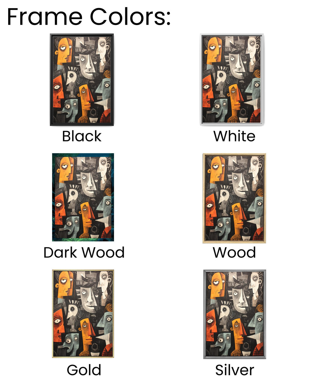 Cubist Wall Art Inspired by Picassos Guernica, Featuring Black Background, Dramatic Modernist Poster Canvas