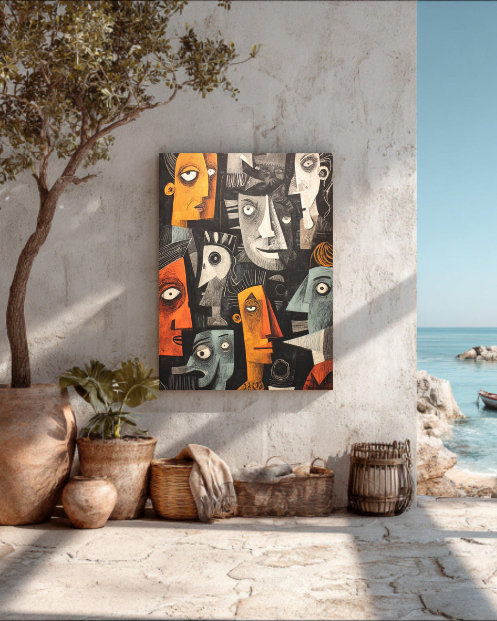 Cubist Wall Art Inspired by Picassos Guernica, Featuring Black Background, Dramatic Modernist Poster Canvas