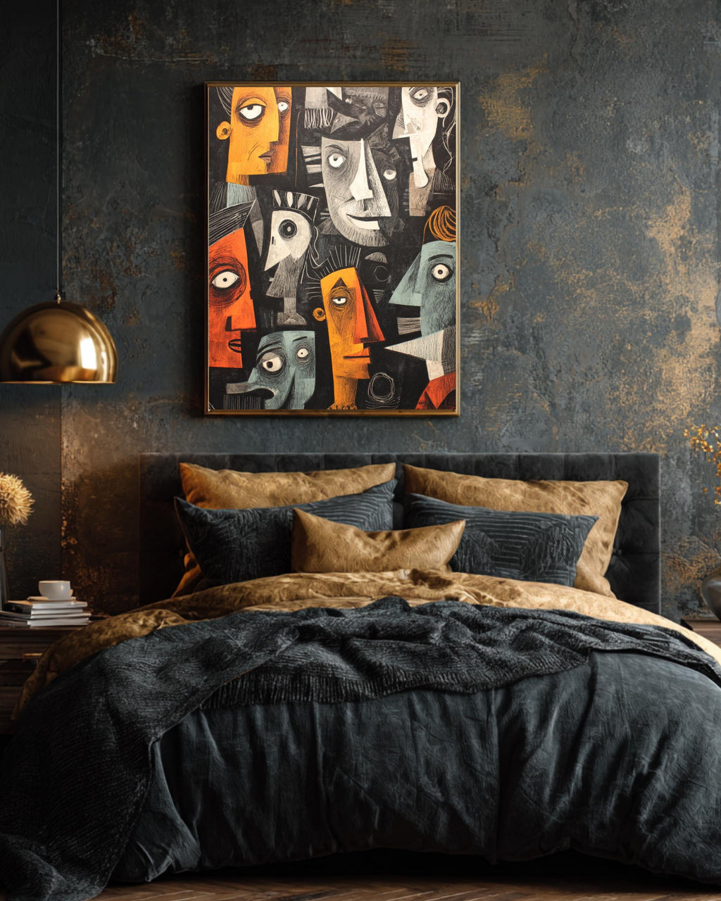 Cubist Wall Art Inspired by Picassos Guernica, Featuring Black Background, Dramatic Modernist Poster Canvas