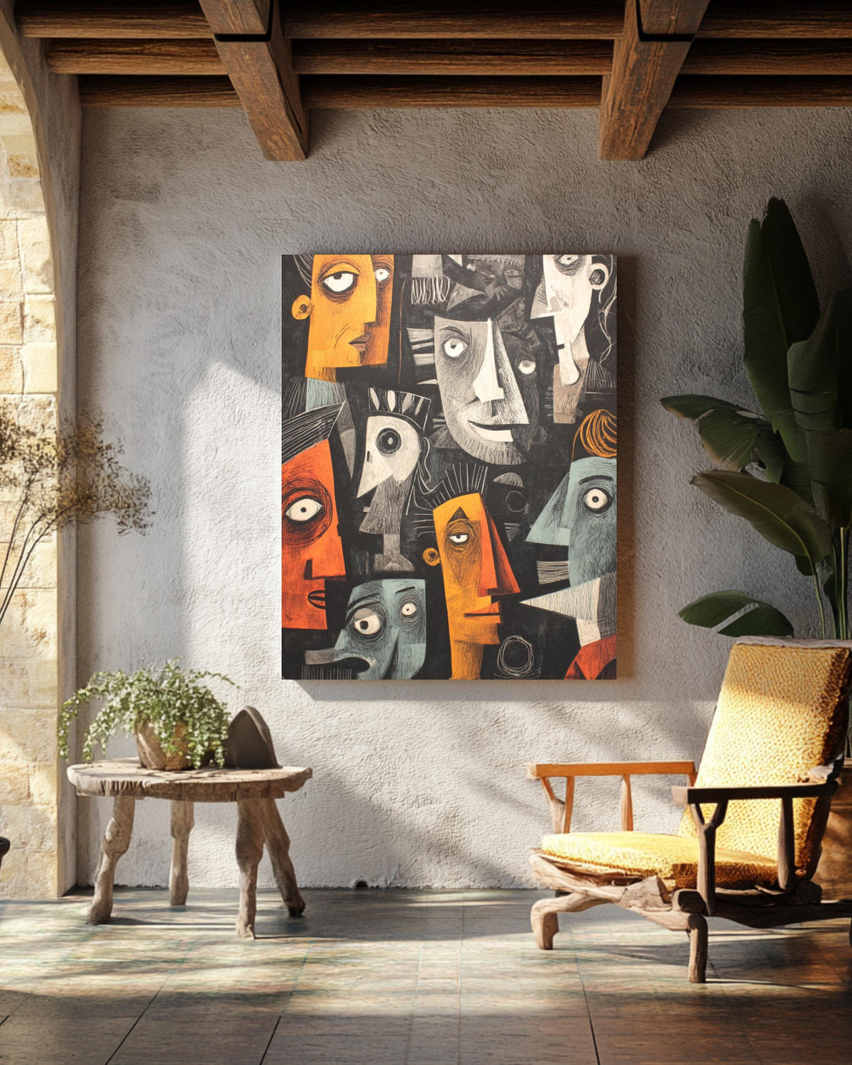Cubist Wall Art Inspired by Picassos Guernica, Featuring Black Background, Dramatic Modernist Poster Canvas