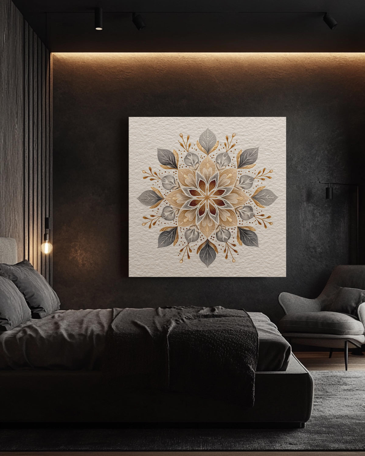 Elegant Snowflake Watercolor Art Print with Floral Patterns, Soft Beige Minimalist Winter Poster