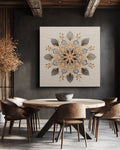 Elegant Snowflake Watercolor Art Print with Floral Patterns, Soft Beige Minimalist Winter Poster
