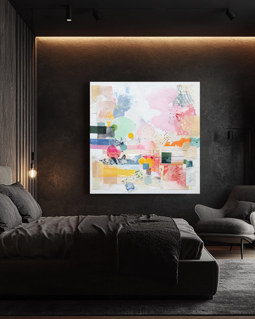 Soft Pastel Abstract Collage Art, Modern Canvas Print