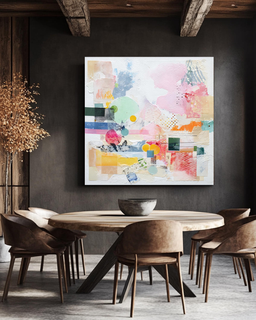 Soft Pastel Abstract Collage Art, Modern Canvas Print