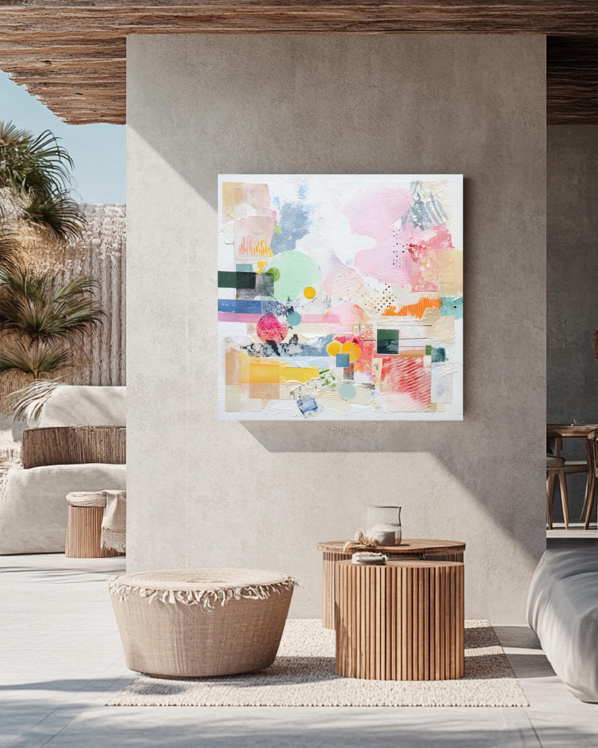 Soft Pastel Abstract Collage Art, Modern Canvas Print