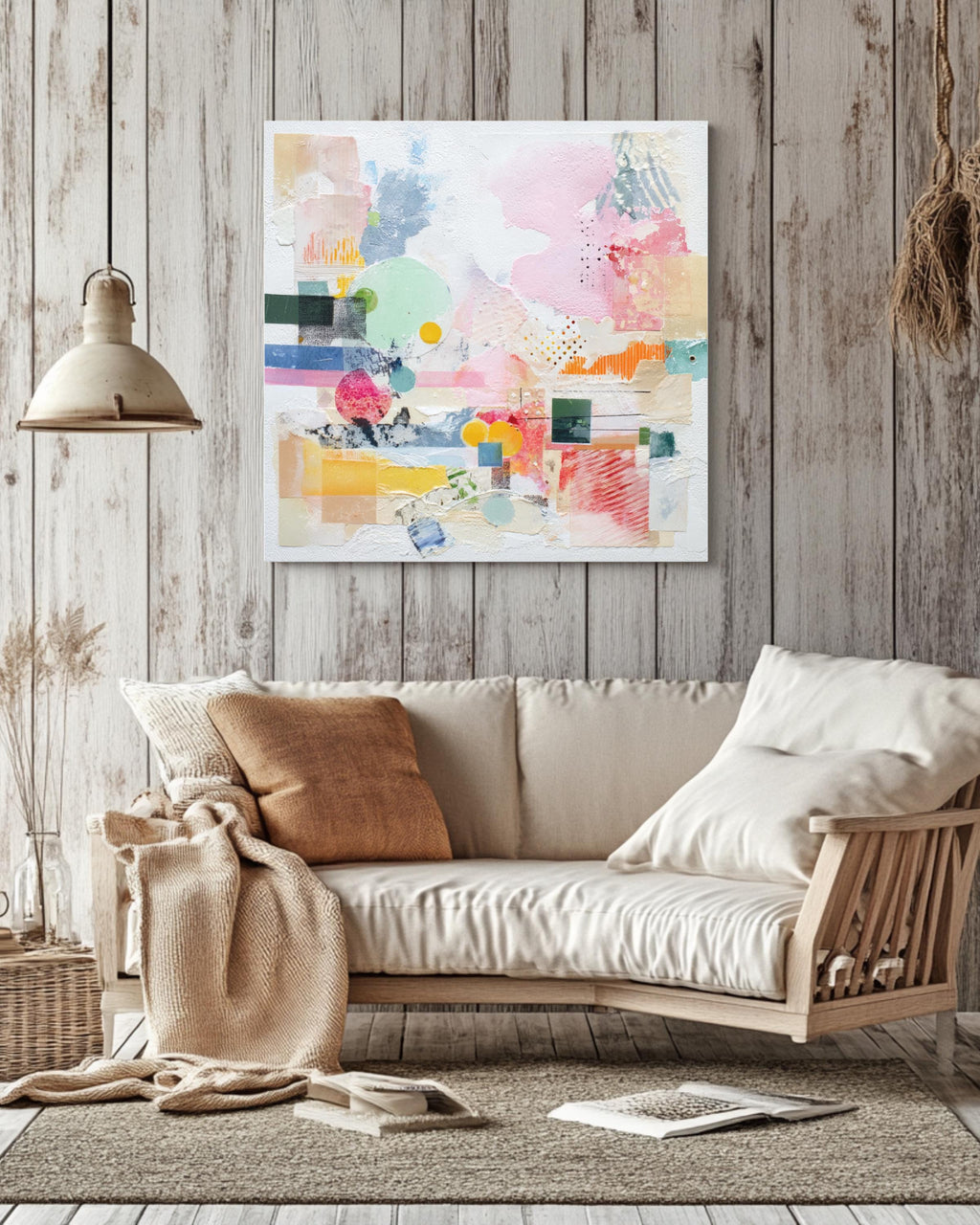 Soft Pastel Abstract Collage Art, Modern Canvas Print