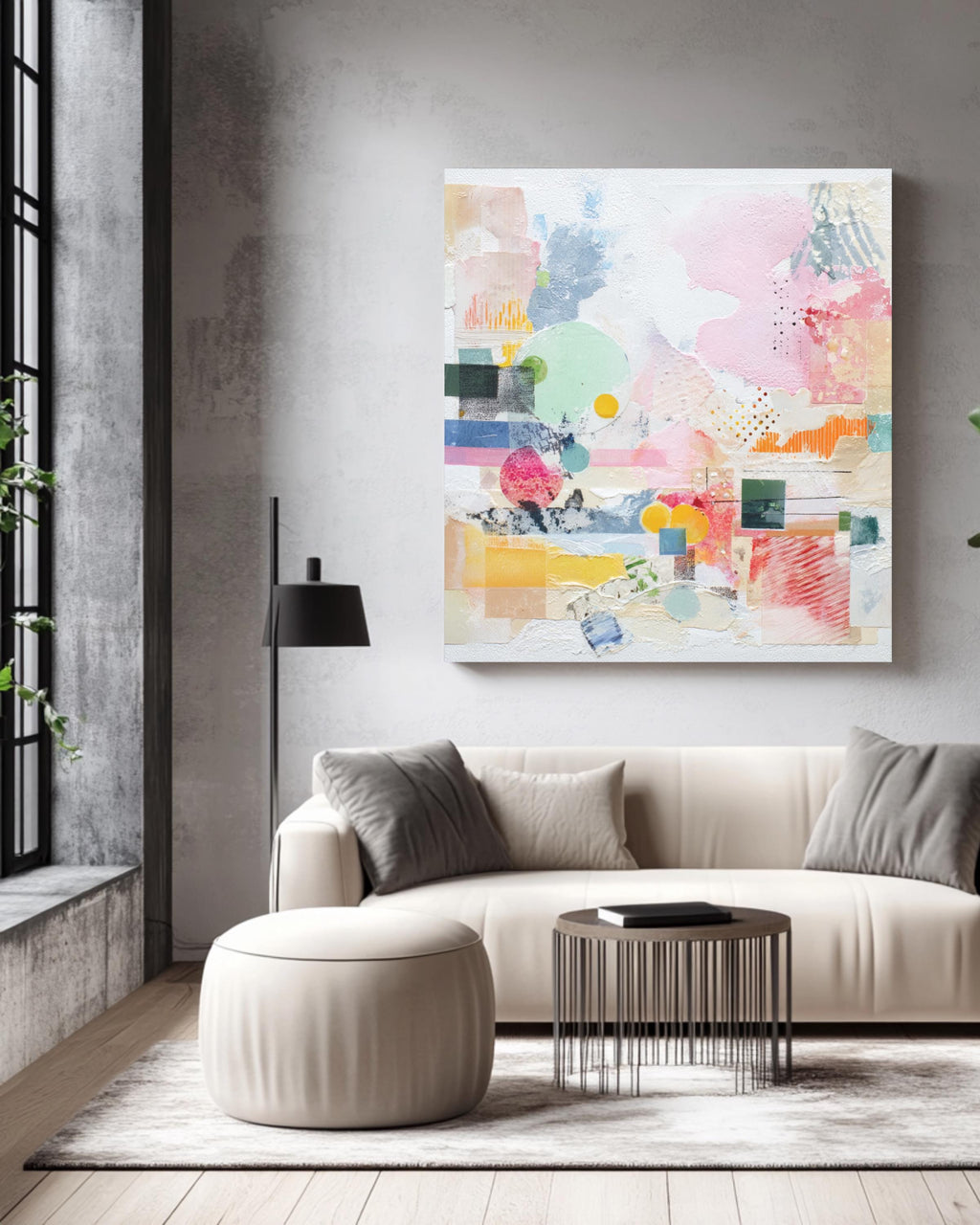 Soft Pastel Abstract Collage Art, Modern Canvas Print
