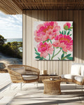 Pink Peonies Floral Canvas, Elegant Embroidered Style Wall Art