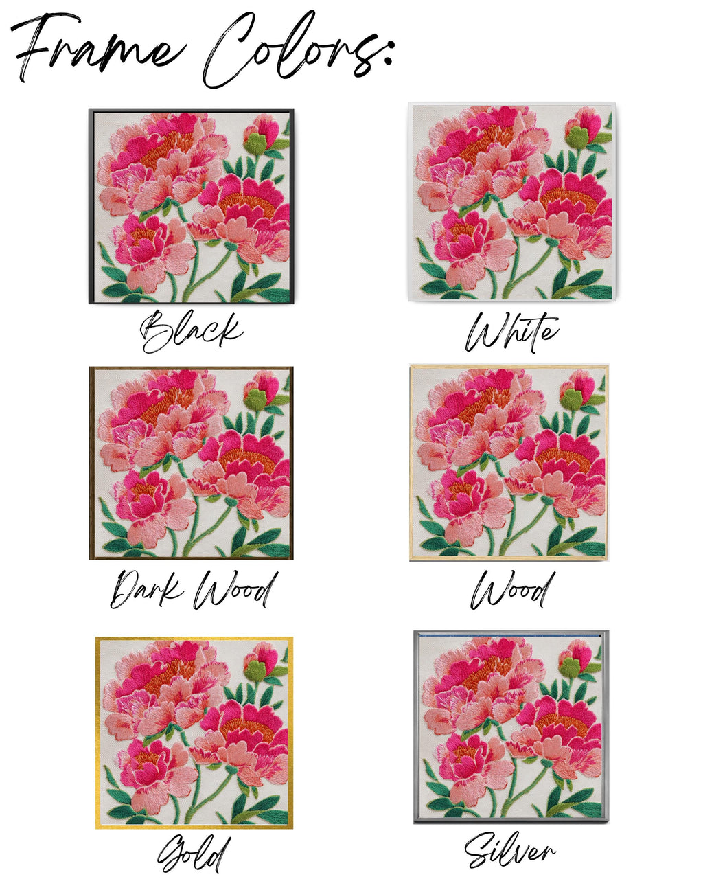 Pink Peonies Floral Canvas, Elegant Embroidered Style Wall Art