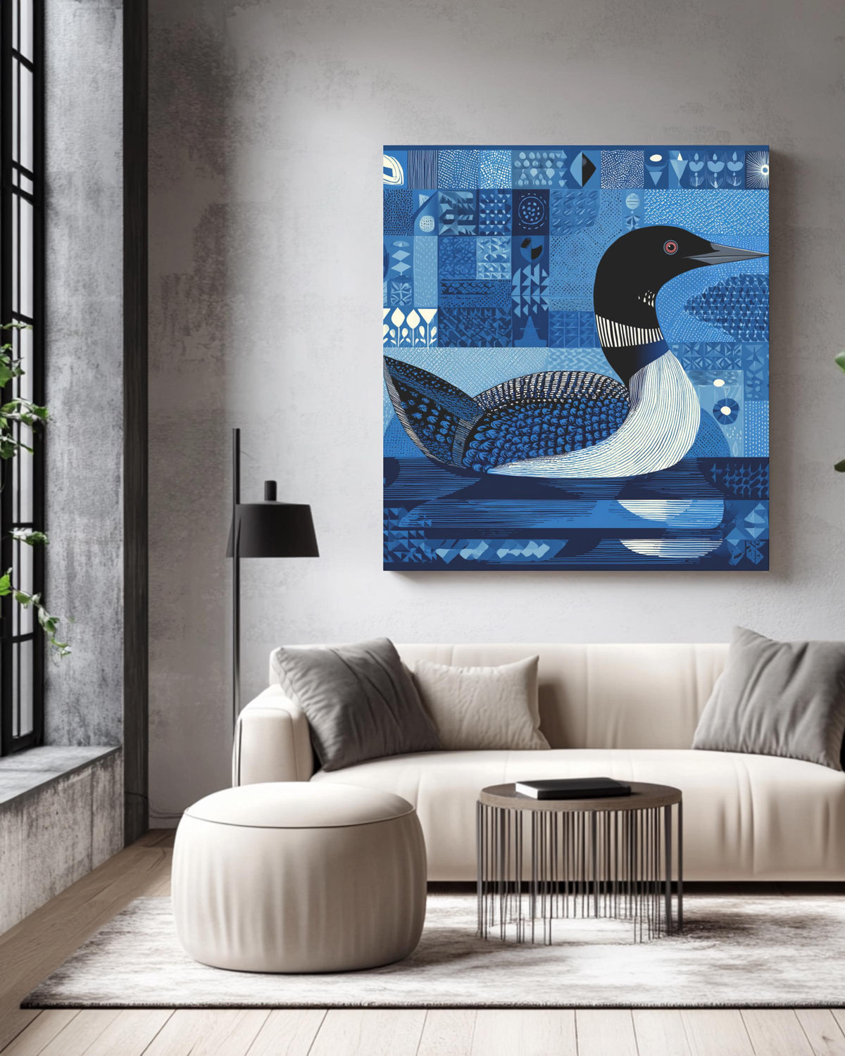 Bob Staake Style Loon Canvas, Light Blue Minimalist Bird Art