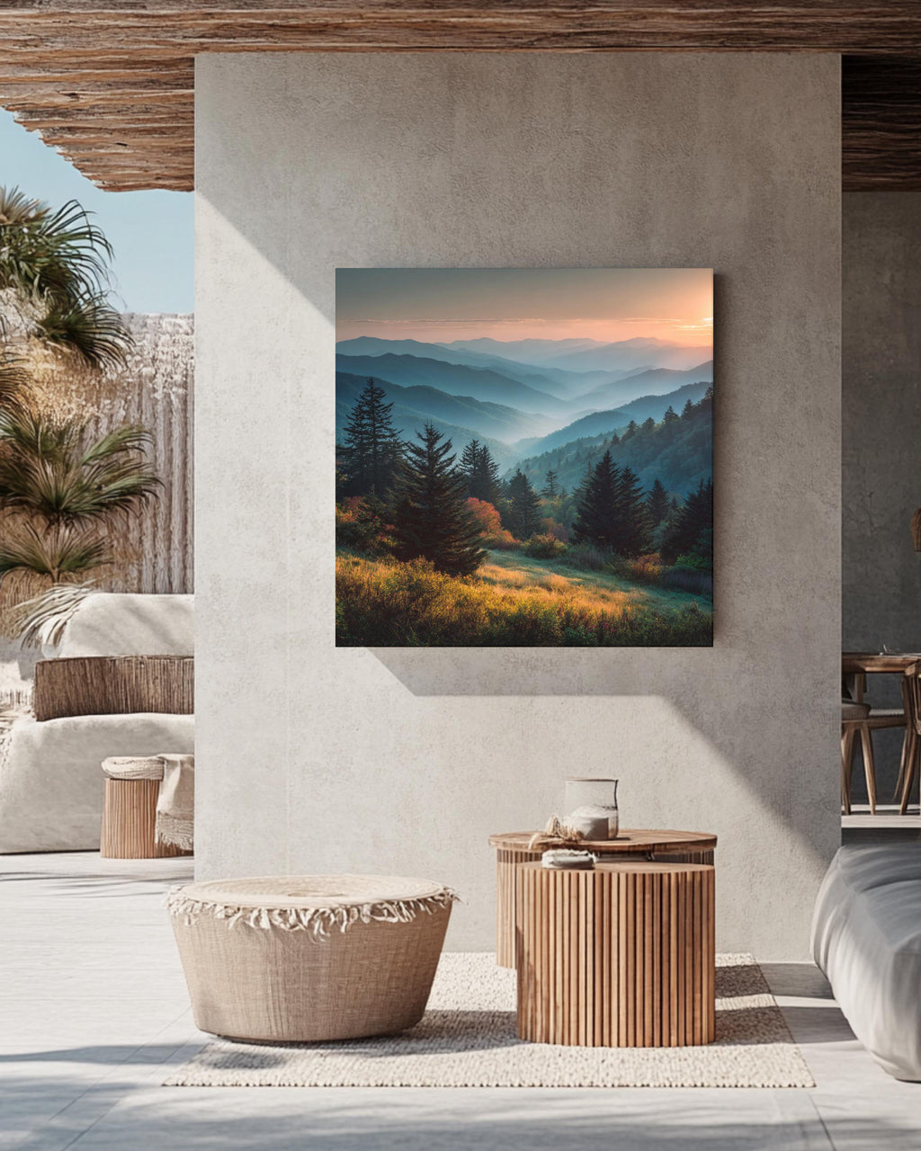Smoky Mountains Sunset Canvas, Scenic Landscape Wall Art