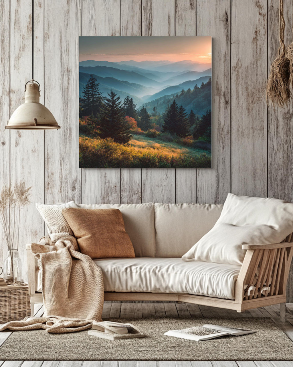 Smoky Mountains Sunset Canvas, Scenic Landscape Wall Art