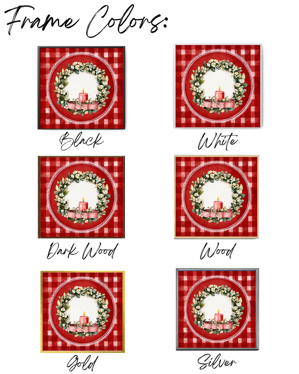 Vintage Christmas Wreath Canvas, Candle Ribbon, Holiday Illustration