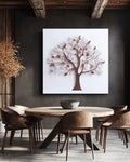 3D White Tree Wall Art with Paper Leaves and Brown Trunk, Minimalist Elegant Design, Modern Botanical Home Decor Poster Canvas