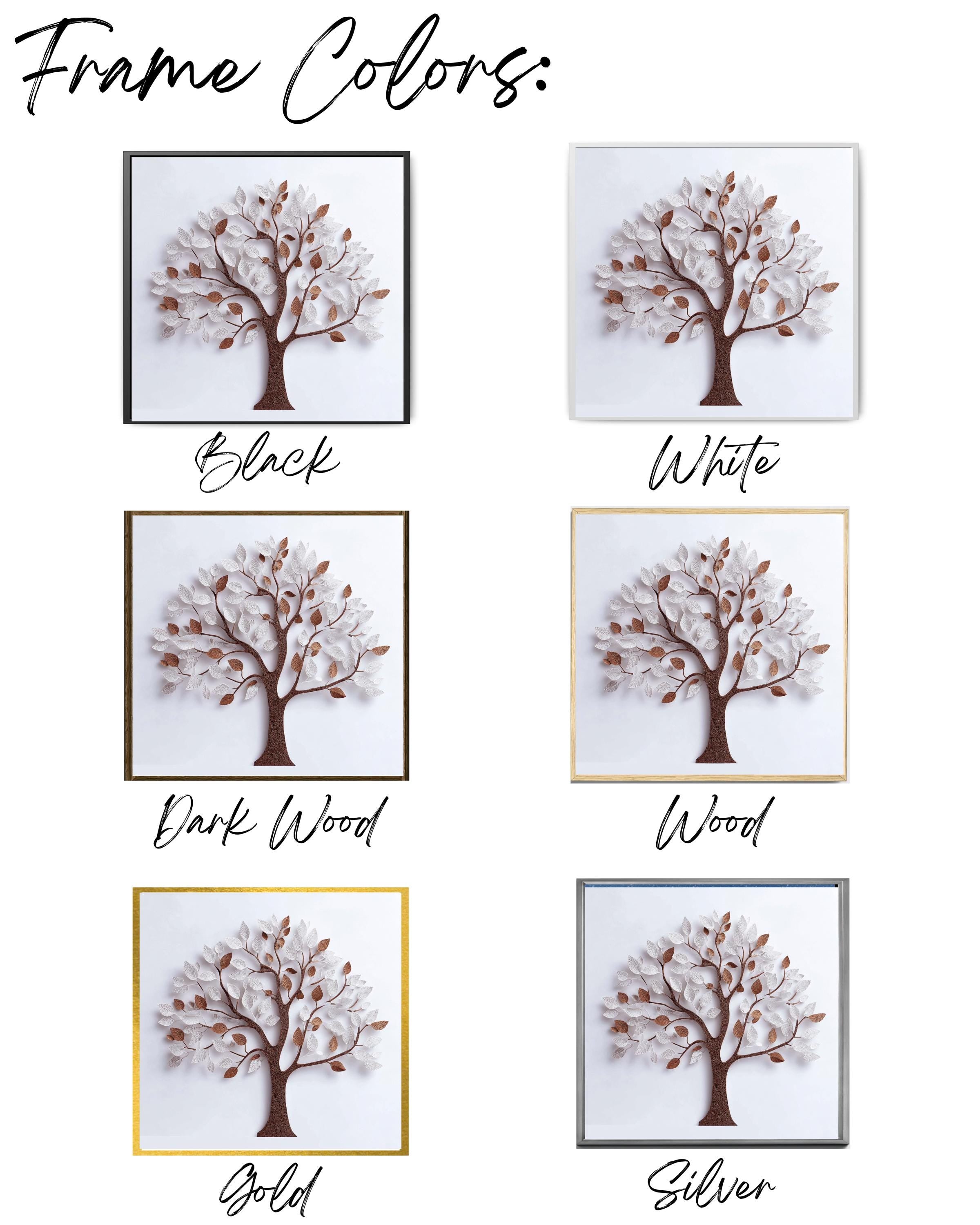 3D White Tree Wall Art with Paper Leaves and Brown Trunk, Minimalist Elegant Design, Modern Botanical Home Decor Poster Canvas