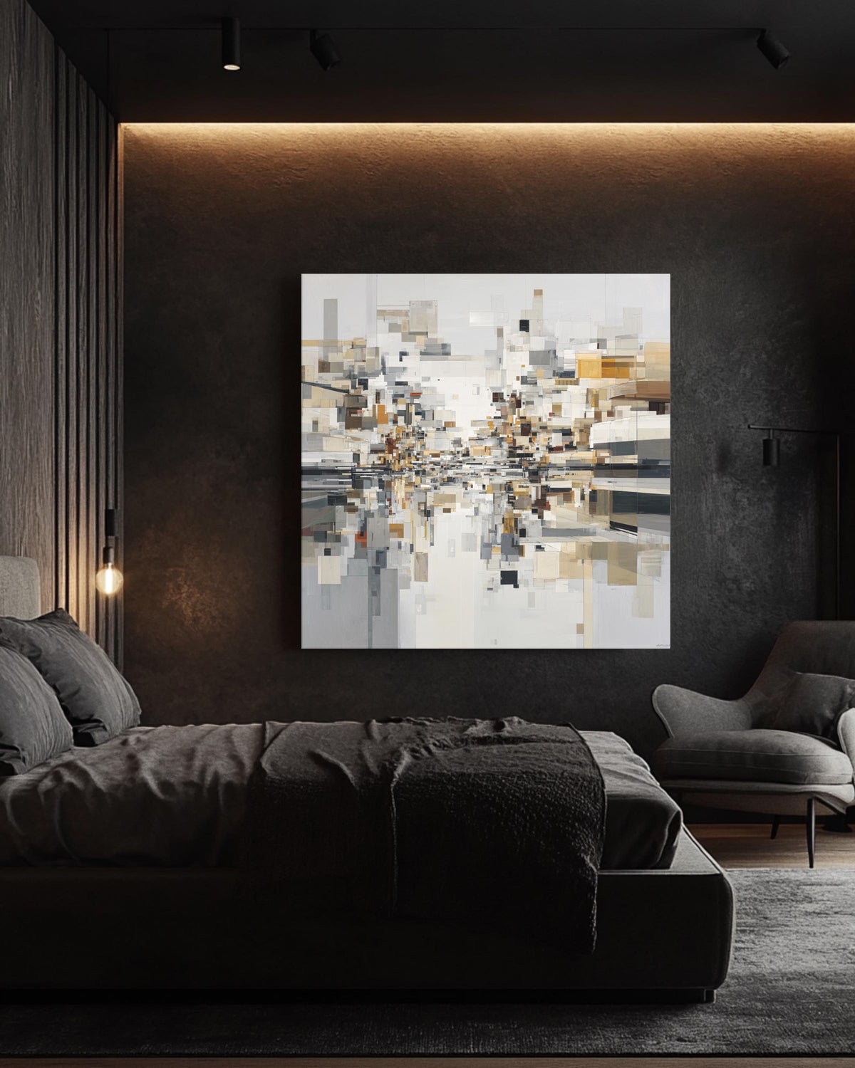 Modern Abstract Cityscape Canvas Art, Geometric Shapes, Minimalist Urban Decor