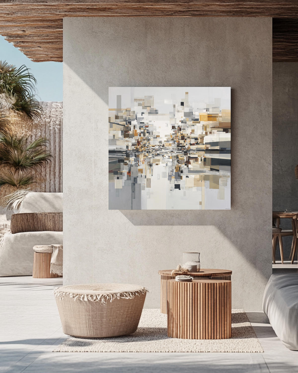 Modern Abstract Cityscape Canvas Art, Geometric Shapes, Minimalist Urban Decor