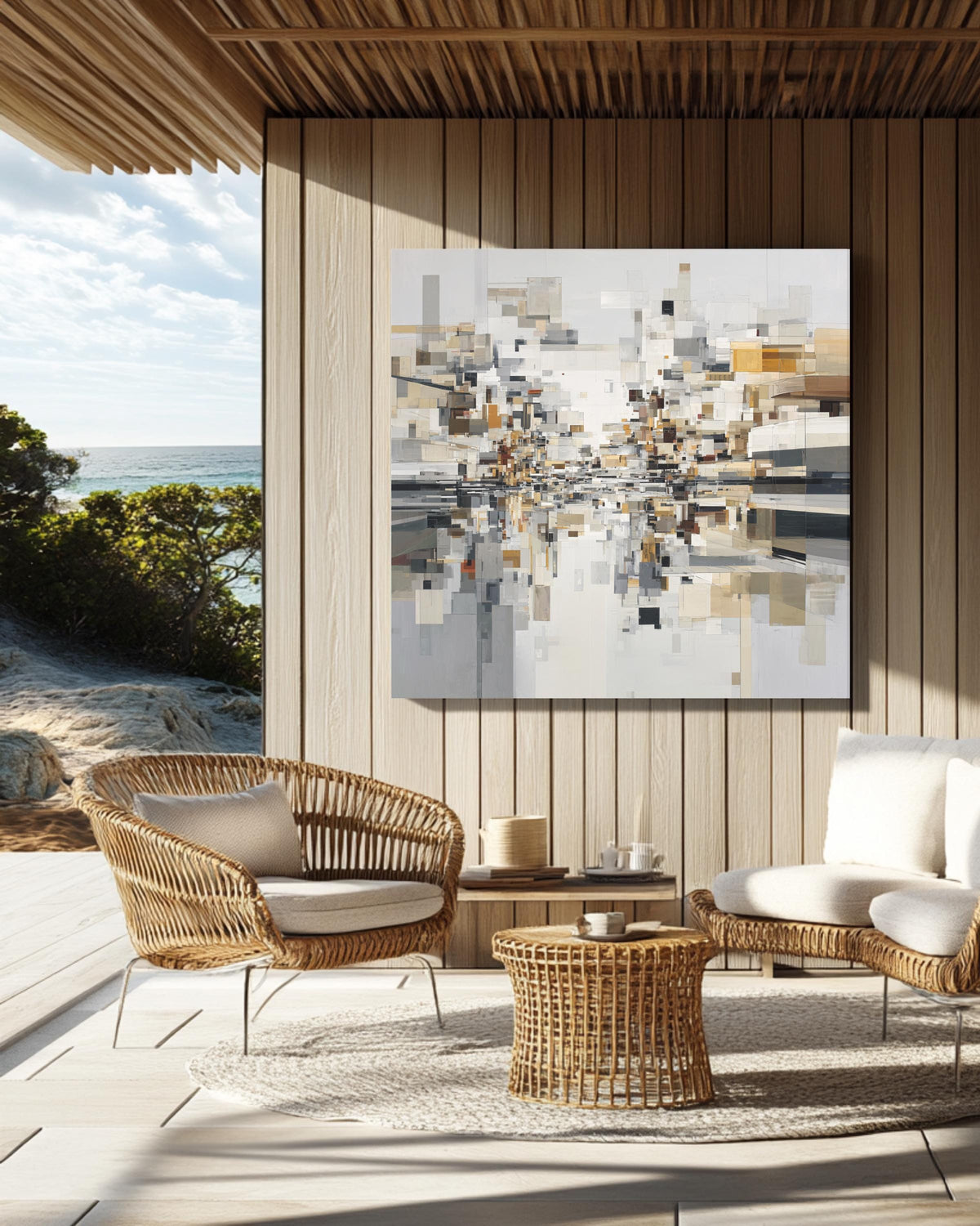Modern Abstract Cityscape Canvas Art, Geometric Shapes, Minimalist Urban Decor