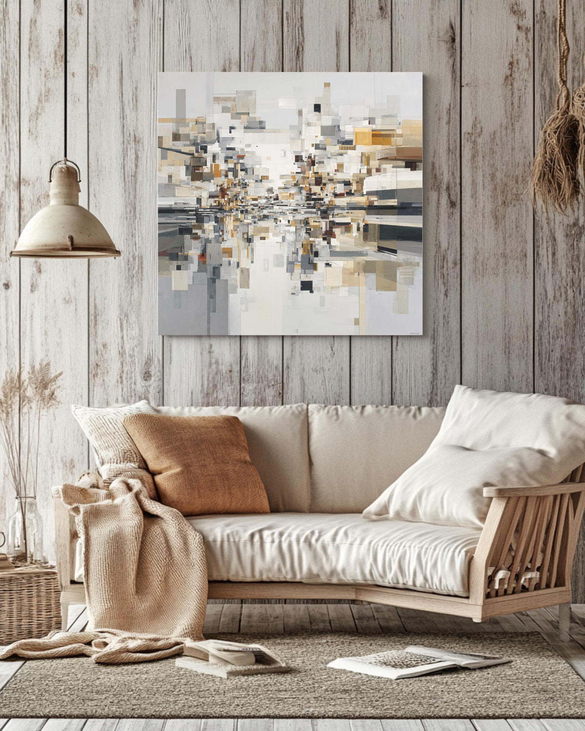 Modern Abstract Cityscape Canvas Art, Geometric Shapes, Minimalist Urban Decor