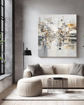 Modern Abstract Cityscape Canvas Art, Geometric Shapes, Minimalist Urban Decor