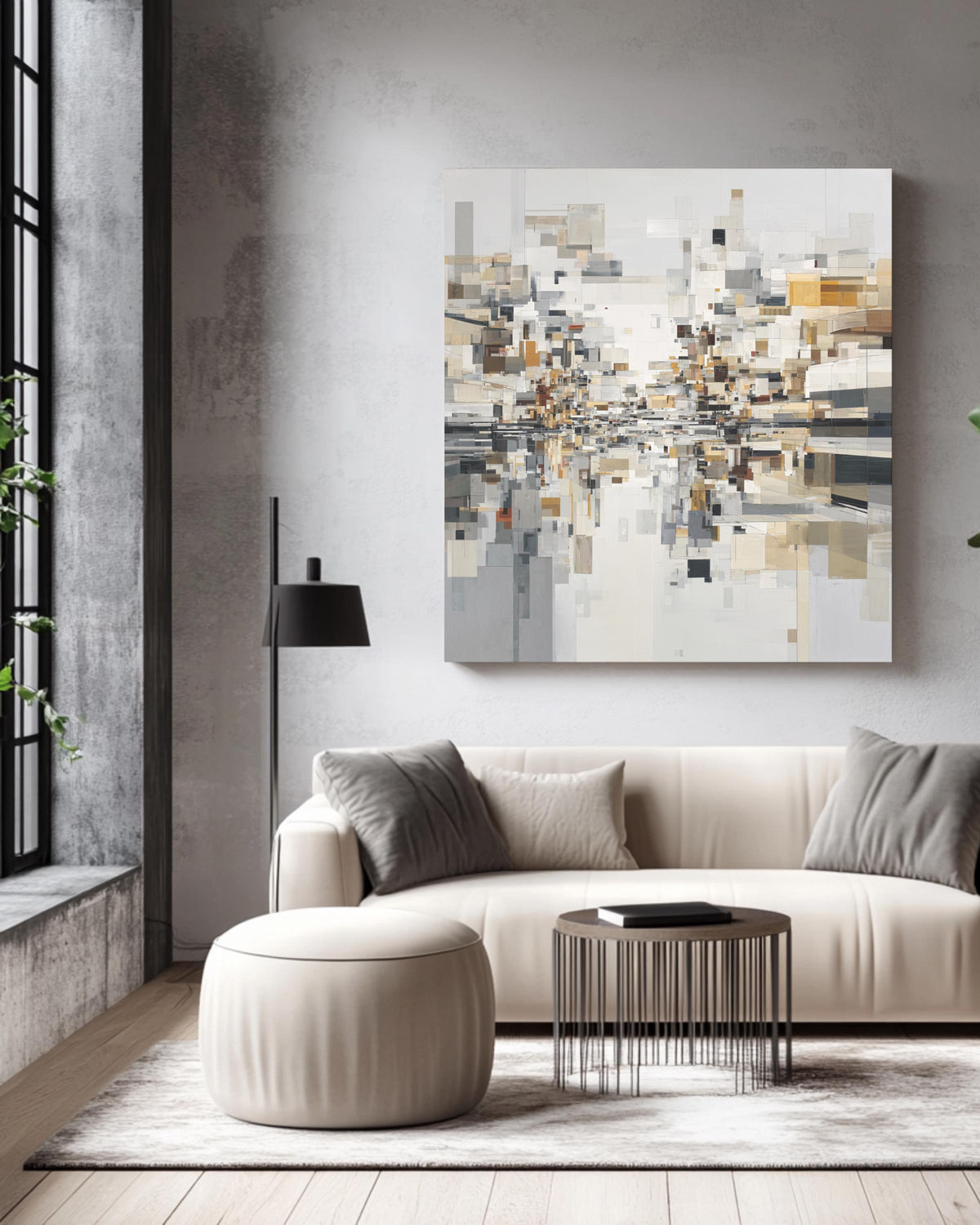 Modern Abstract Cityscape Canvas Art, Geometric Shapes, Minimalist Urban Decor