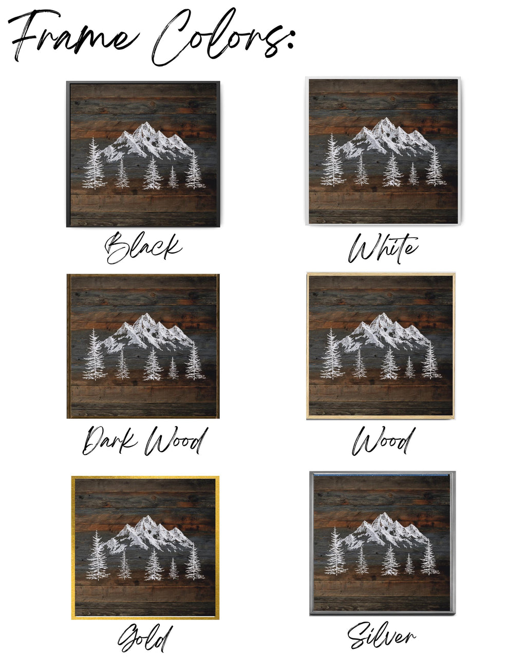 Rustic Mountain Wall Art, Snowy Peaks on Dark Wood