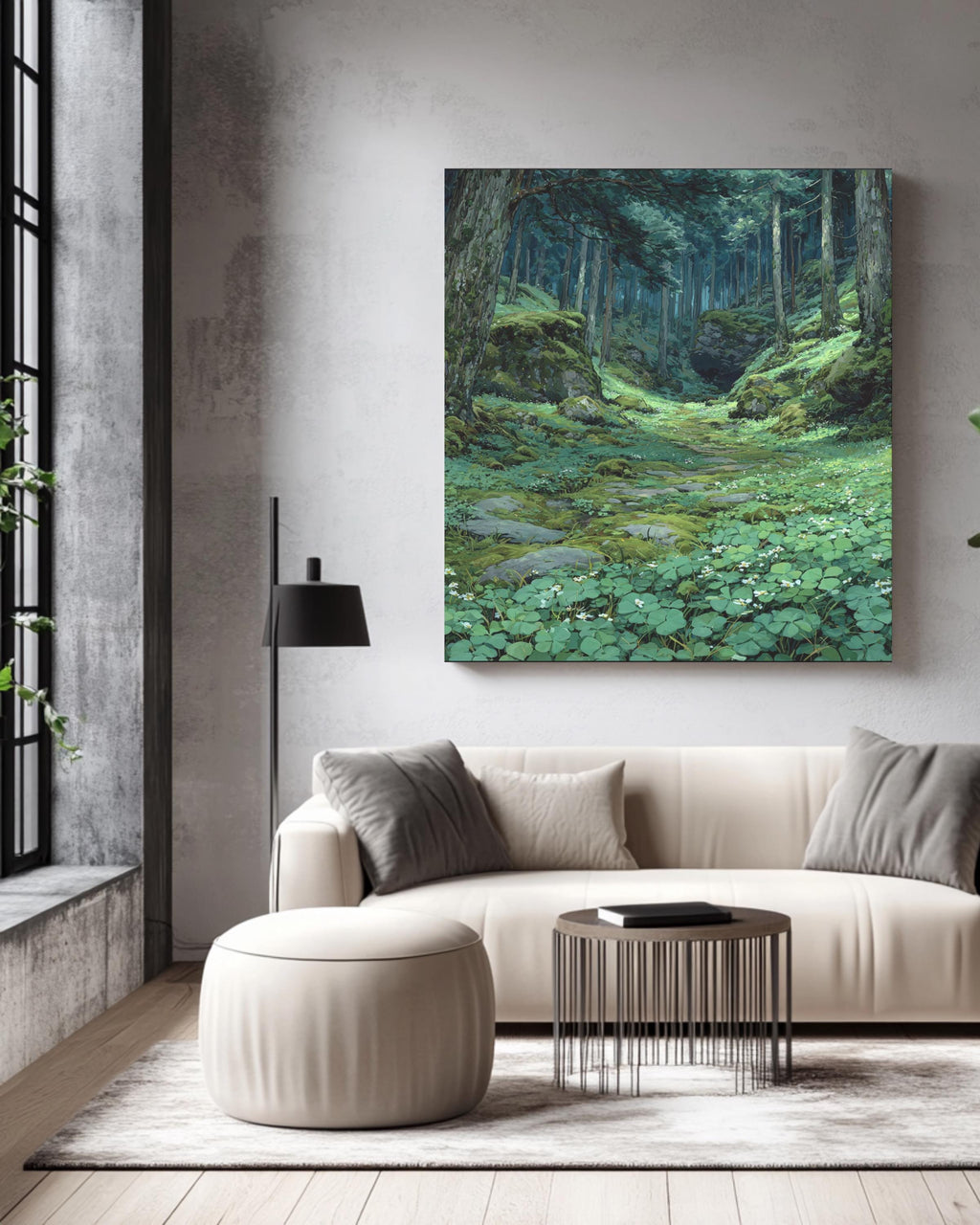 Enchanted Forest Path Wall Art Print, Serene Mossy Woodland Landscape, Lush Green Nature Poster Canvas