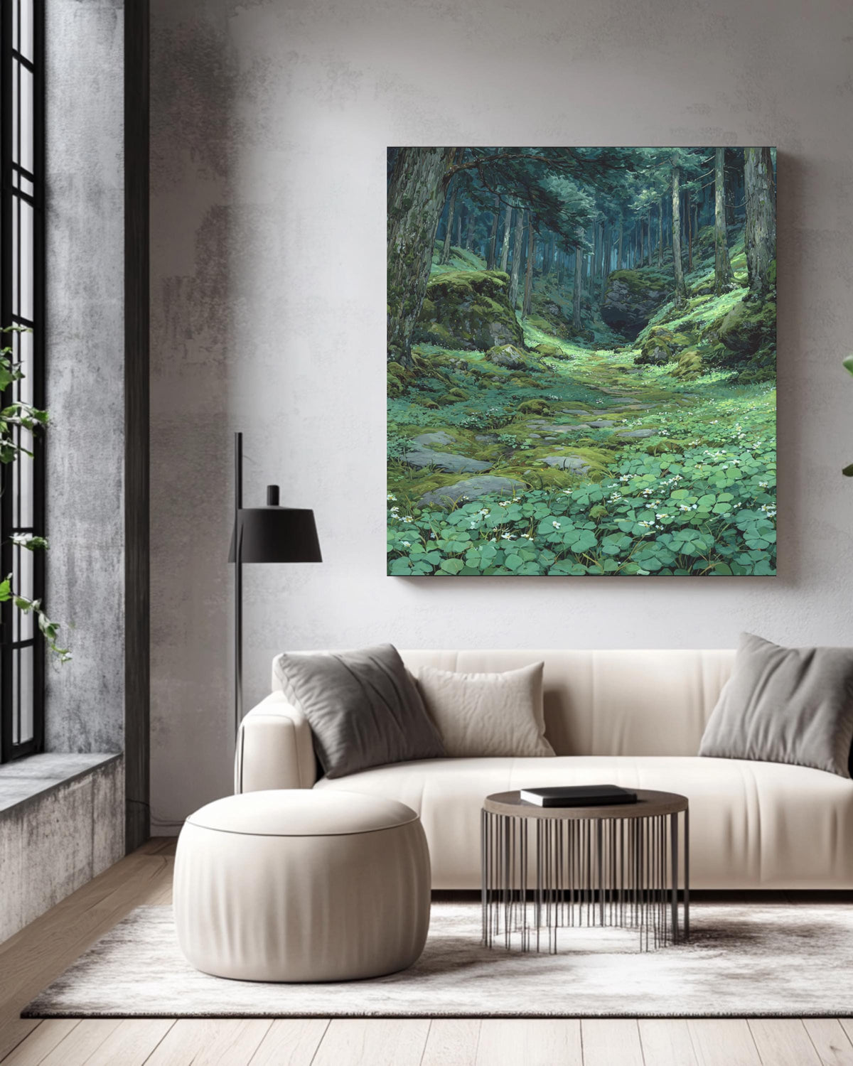 Enchanted Forest Path Wall Art Print, Serene Mossy Woodland Landscape, Lush Green Nature Poster Canvas