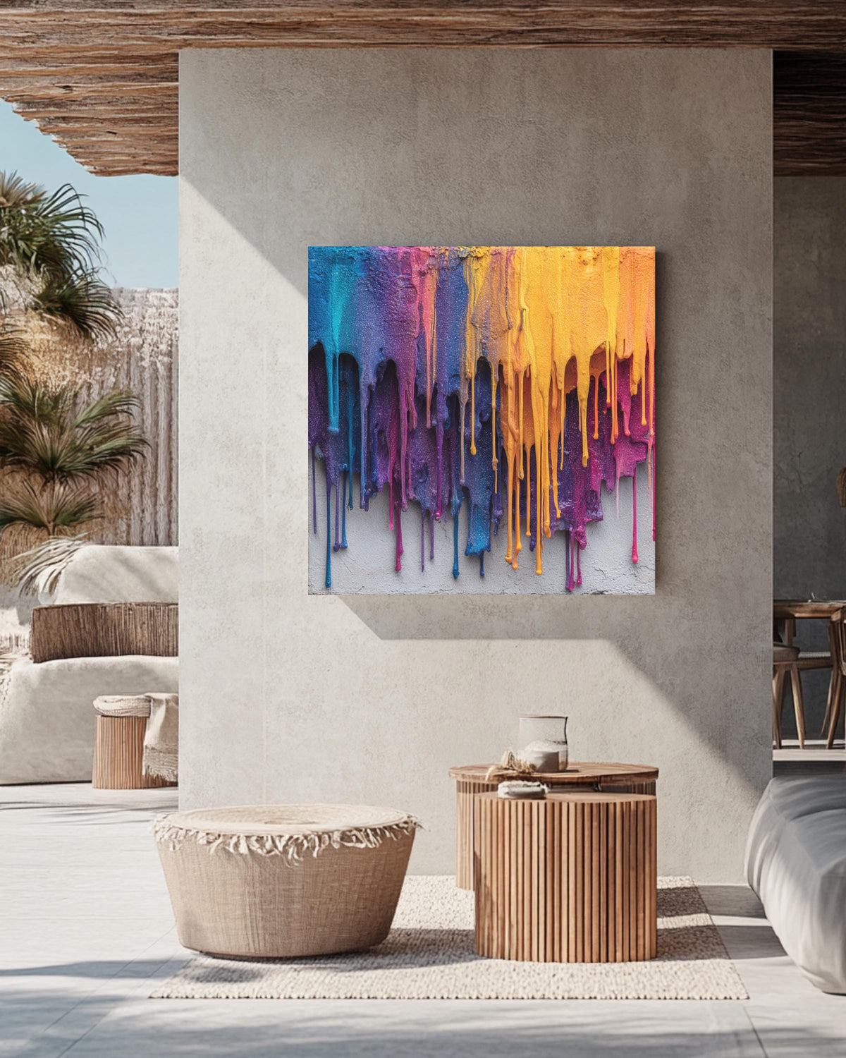 Colorful Abstract Dripping Paint Wall Art Print, Bold Rainbow Texture, Modern Expressionist Poster Canvas