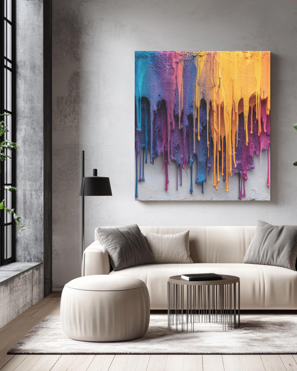 Colorful Abstract Dripping Paint Wall Art Print, Bold Rainbow Texture, Modern Expressionist Poster Canvas