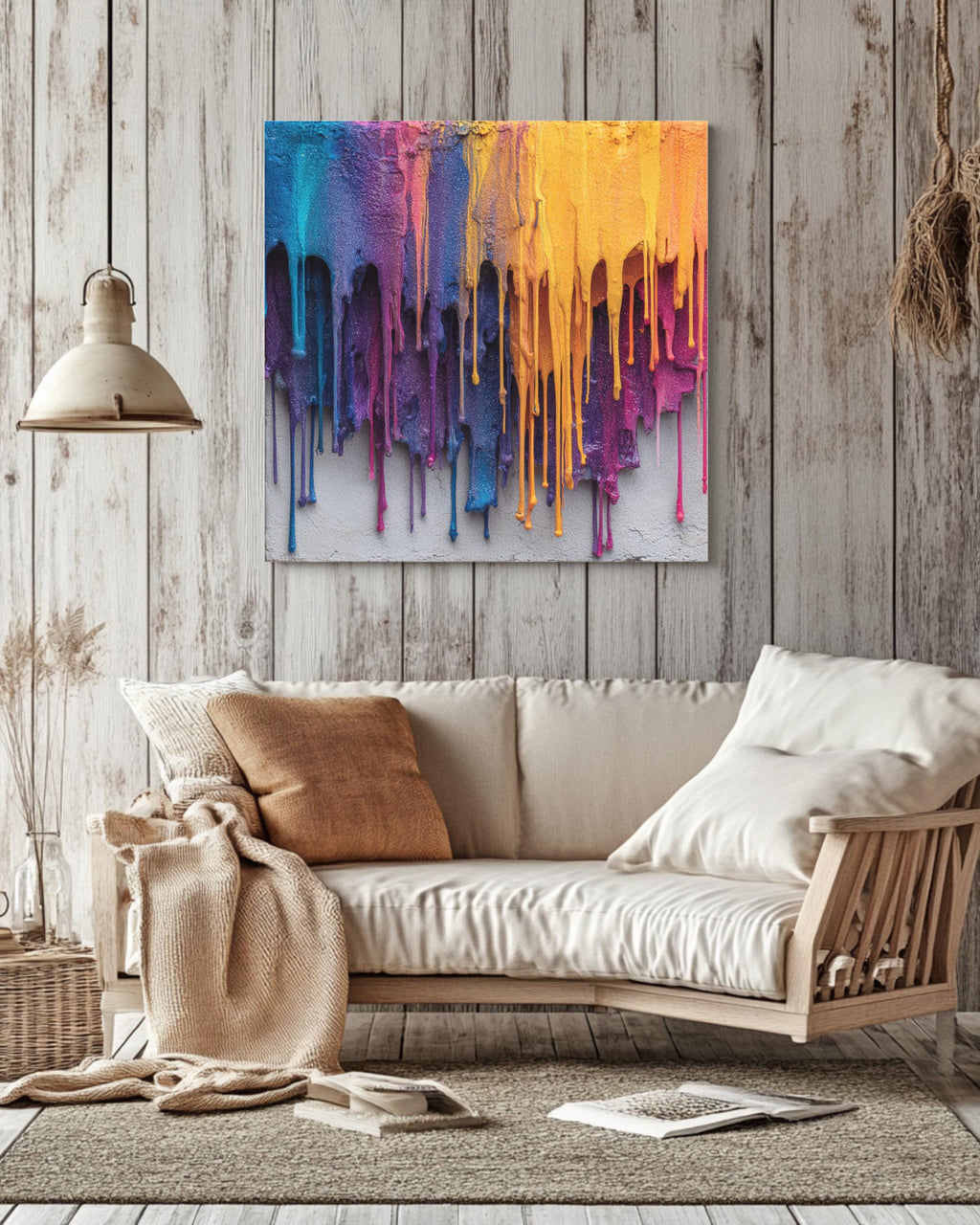 Colorful Abstract Dripping Paint Wall Art Print, Bold Rainbow Texture, Modern Expressionist Poster Canvas