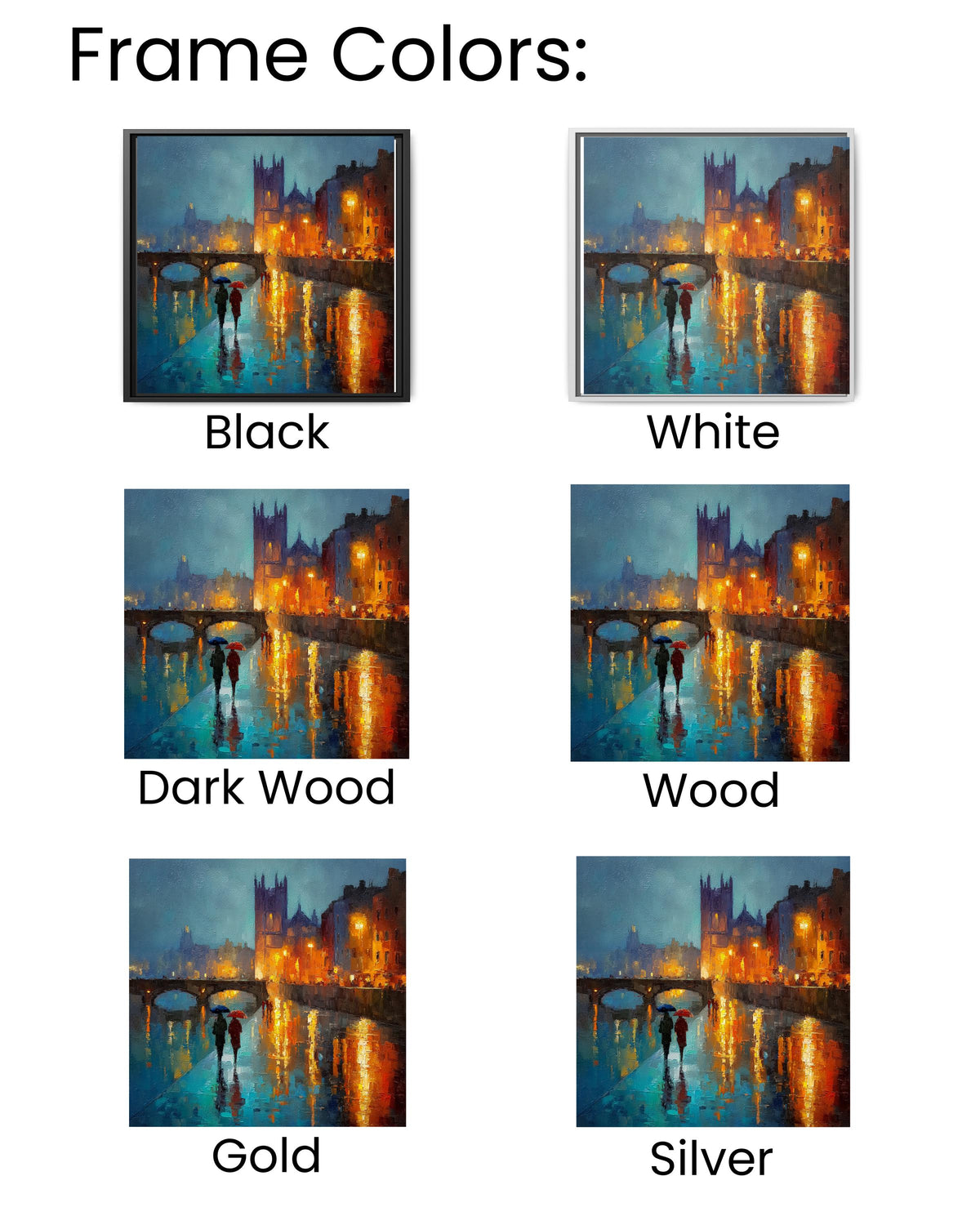Dublin City Rain Wall Art Print, Vibrant Night Painting of St. Patricks Cathedral and Liffey Bridge, Irish Architecture Poster Canvas
