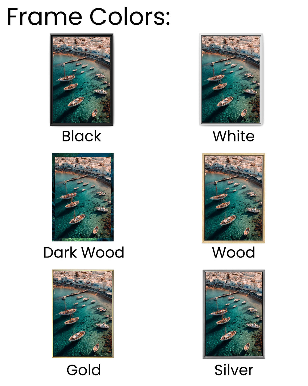 Mediterranean Coastal Harbor Wall Art Print  Aegean Sea Boats, Whitewashed Village Architecture & Turquoise Water Photography Poster/Canvas