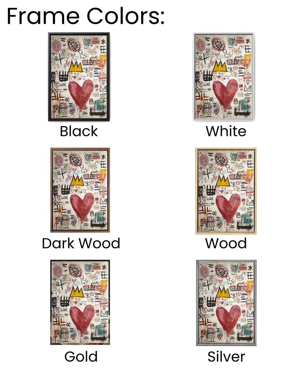 Basquiat Style Love Symbols Painting, Abstract Heart with Graffiti Lines, Vibrant Colors, Contemporary Street Art Poster Canvas