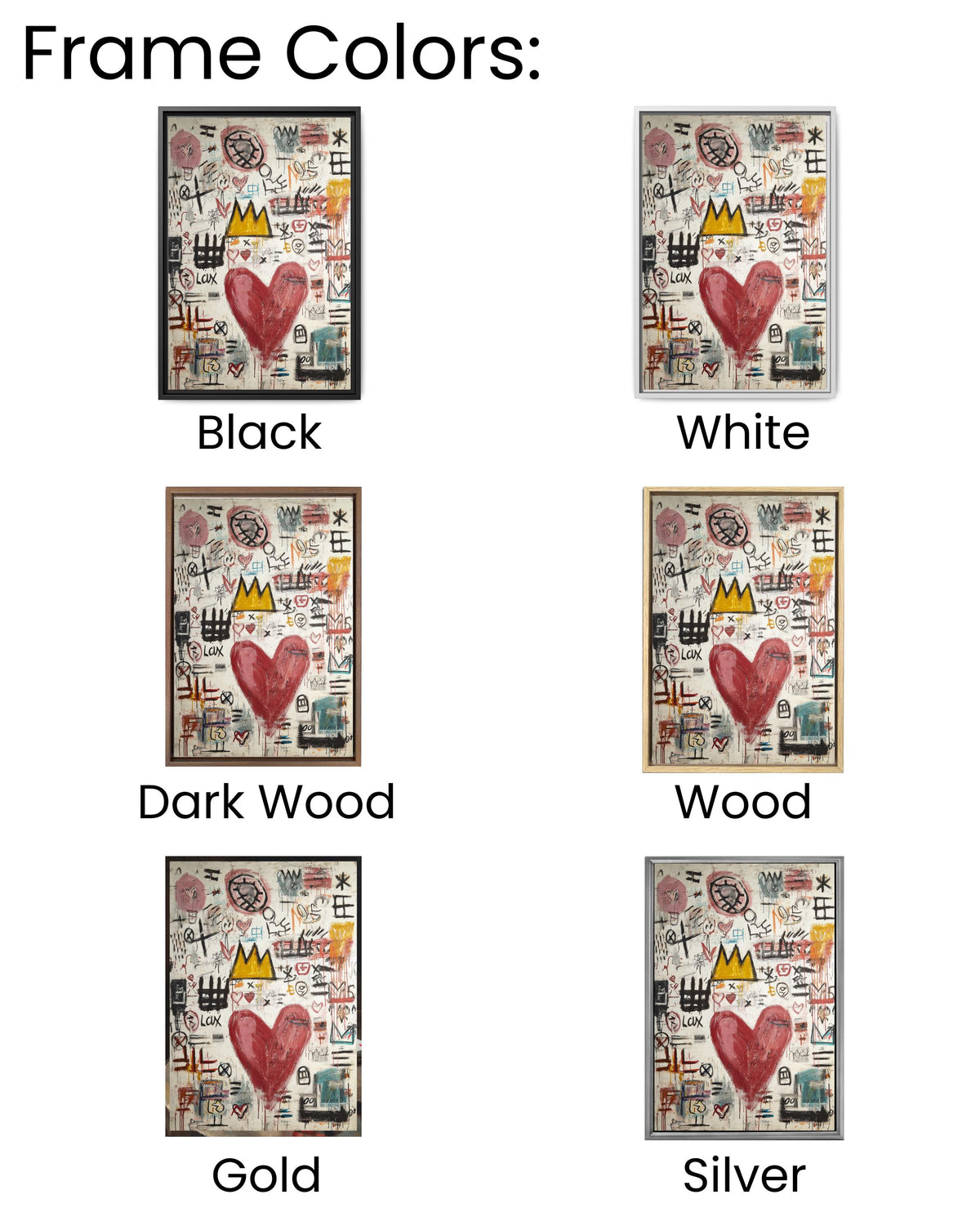 Basquiat Style Love Symbols Painting, Abstract Heart with Graffiti Lines, Vibrant Colors, Contemporary Street Art Poster Canvas