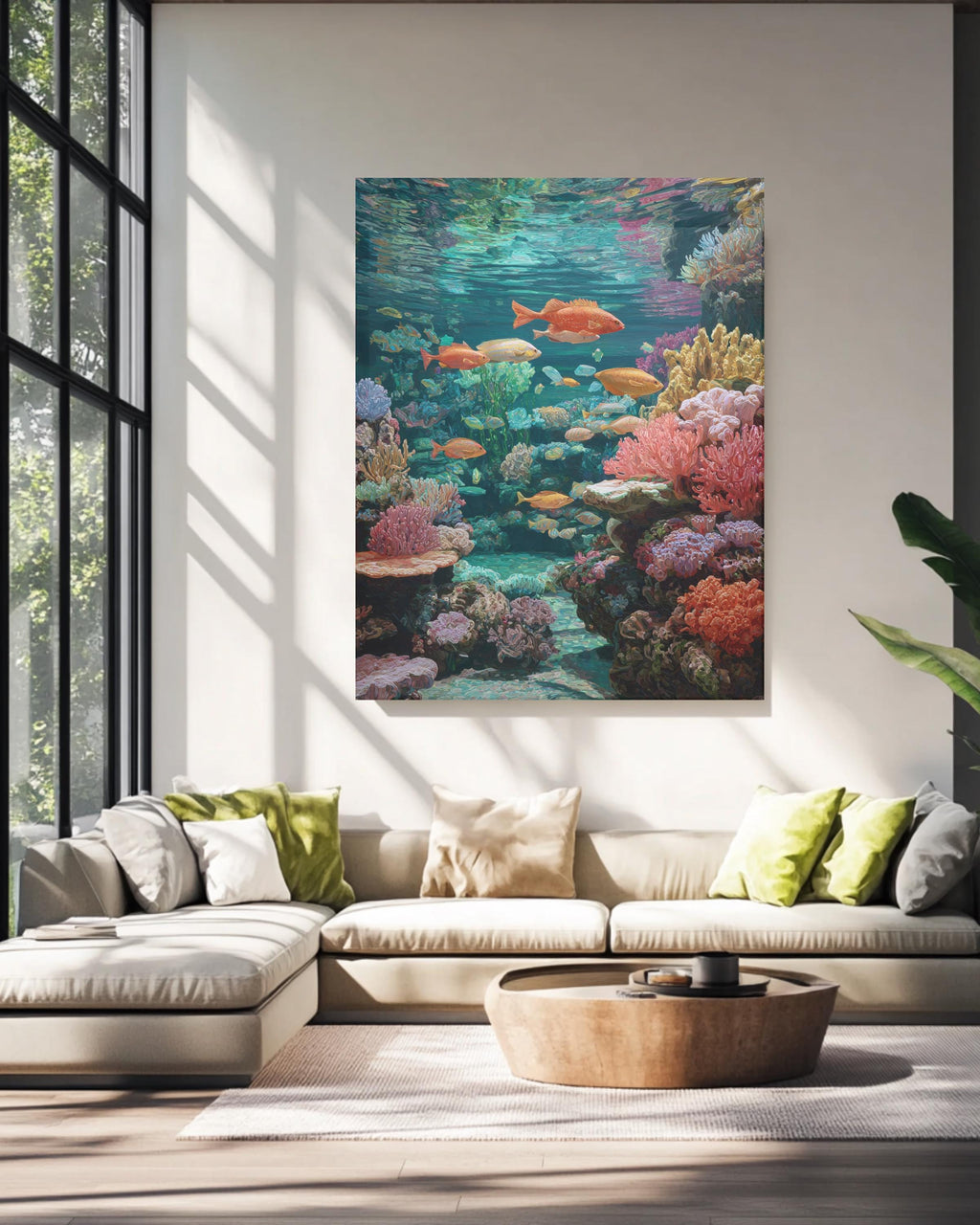 Hyper-Realistic Aquarium Painting, Teeming with Life, Photorealistic Underwater Scene, Stunning Ocean Wall Art Poster Canvas
