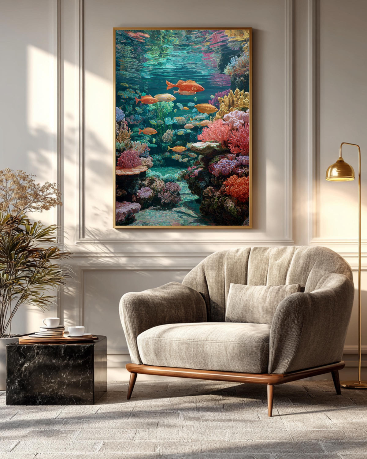 Hyper-Realistic Aquarium Painting, Teeming with Life, Photorealistic Underwater Scene, Stunning Ocean Wall Art Poster Canvas