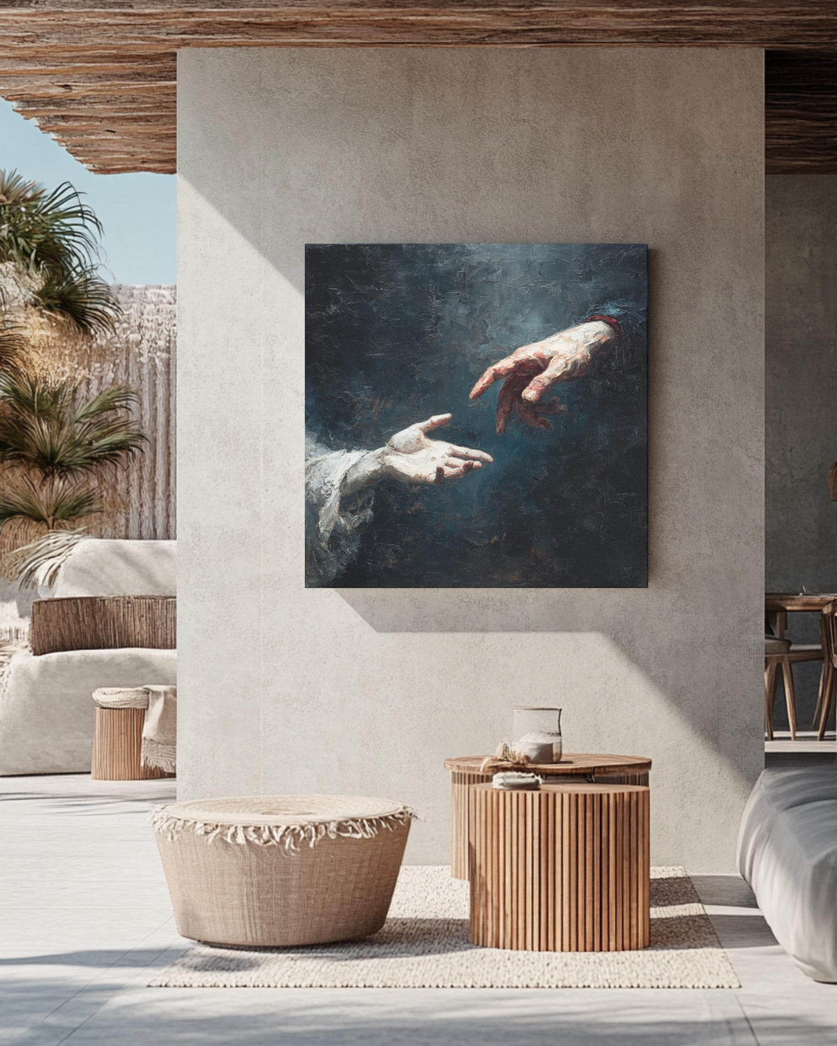 Two Hands Reaching Towards Each Other Oil Painting, Dramatic Figurative Artwork, Emotional and Expressive Wall Art Poster Canvas