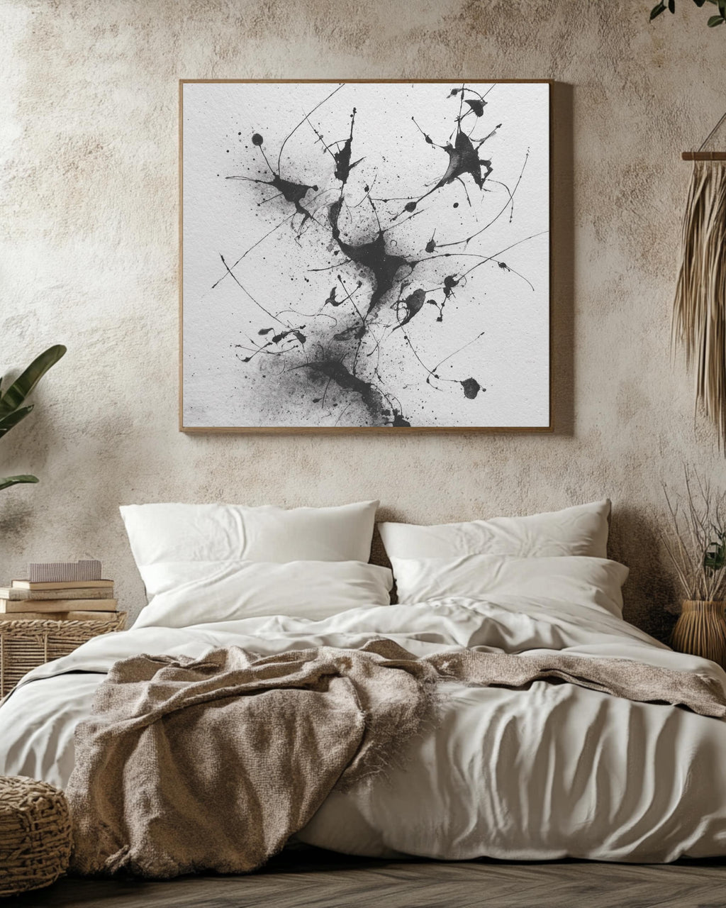 Abstract Ink Drawing of Dynamic Human Figures in Surreal Environment, Minimalist Black & White Art Print, Modern Wall Decor, Poster, Canvas