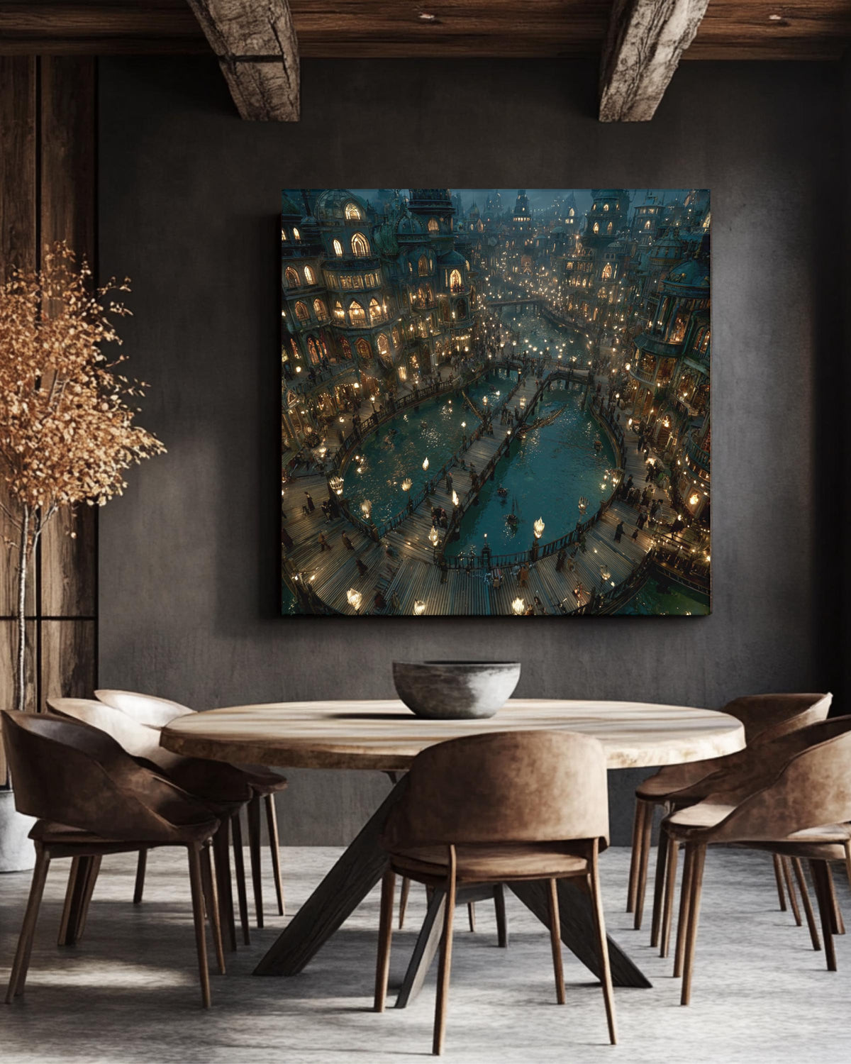 Enchanted Canal City Canvas  Steampunk Fantasy Art Print