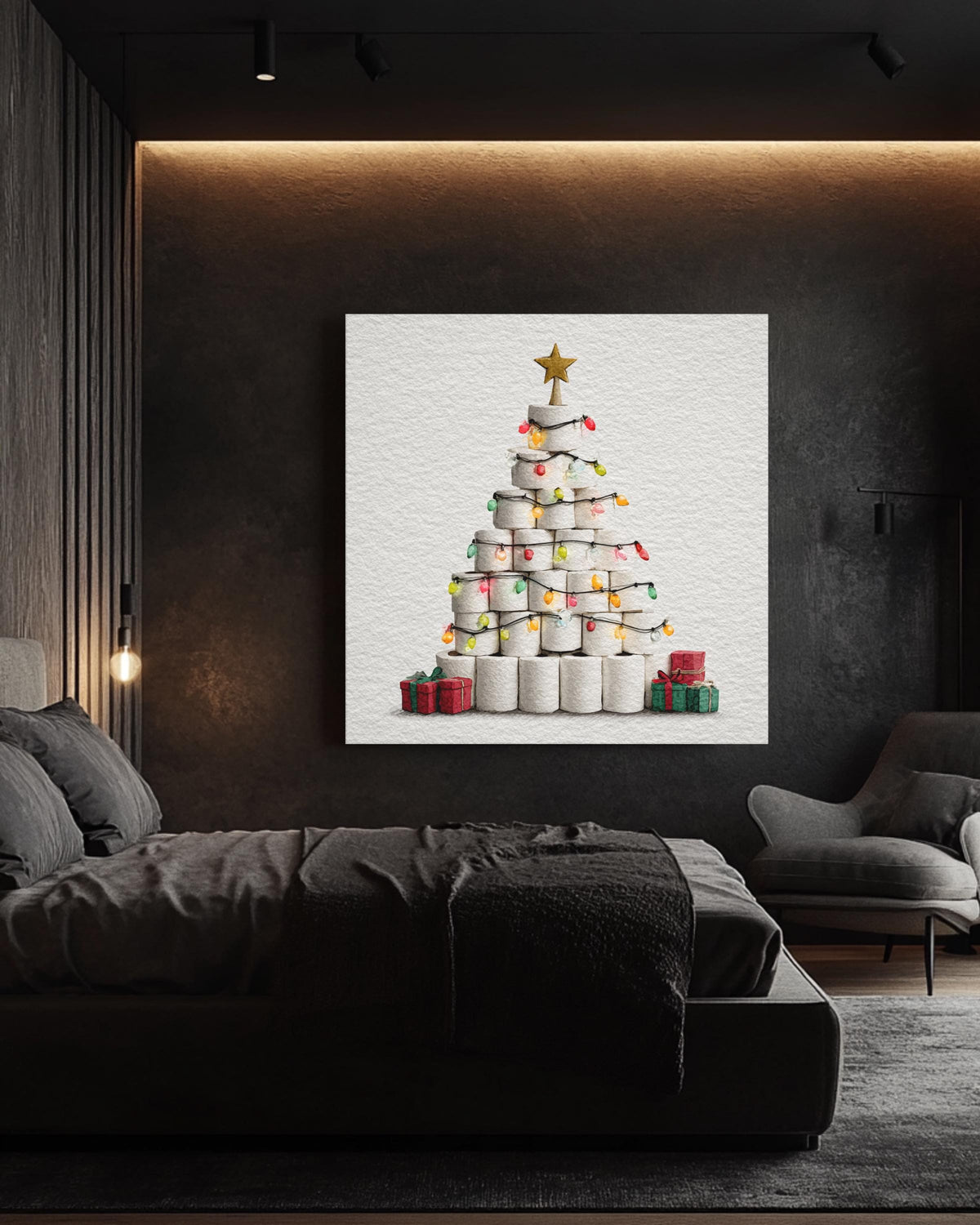 Toilet Paper Christmas Tree Canvas, Funny Holiday Art
