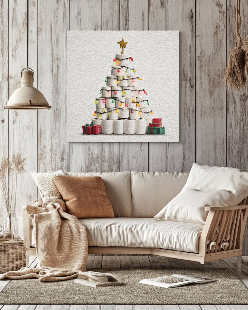 Toilet Paper Christmas Tree Canvas, Funny Holiday Art