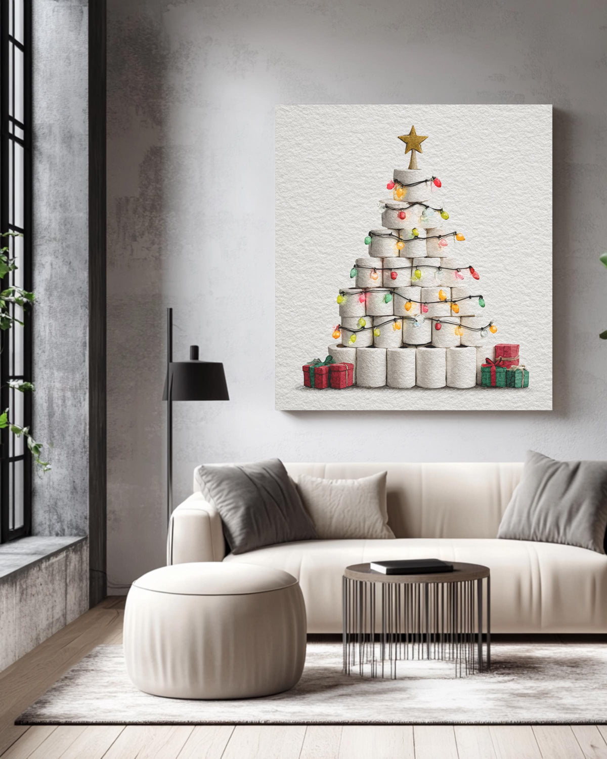 Toilet Paper Christmas Tree Canvas, Funny Holiday Art