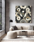 Art Deco Circle Pattern Print, Black White Beige Geometric Wall Art