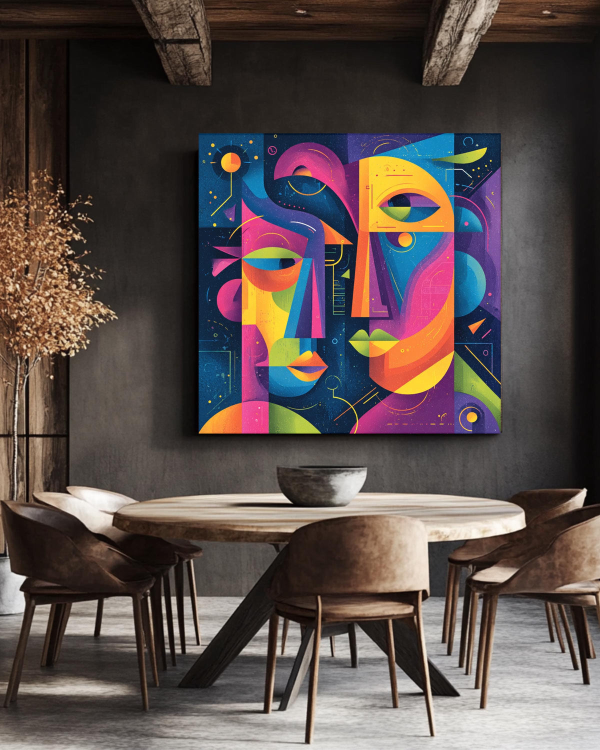Abstract Faces Canvas Print, Quirky Colorful Wall Art