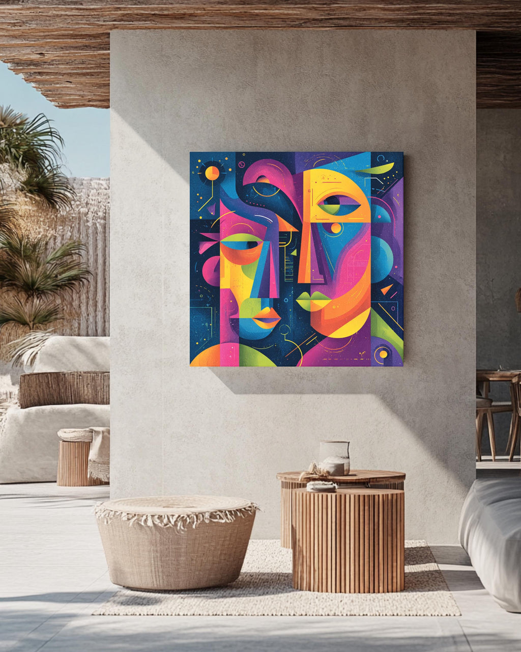 Abstract Faces Canvas Print, Quirky Colorful Wall Art
