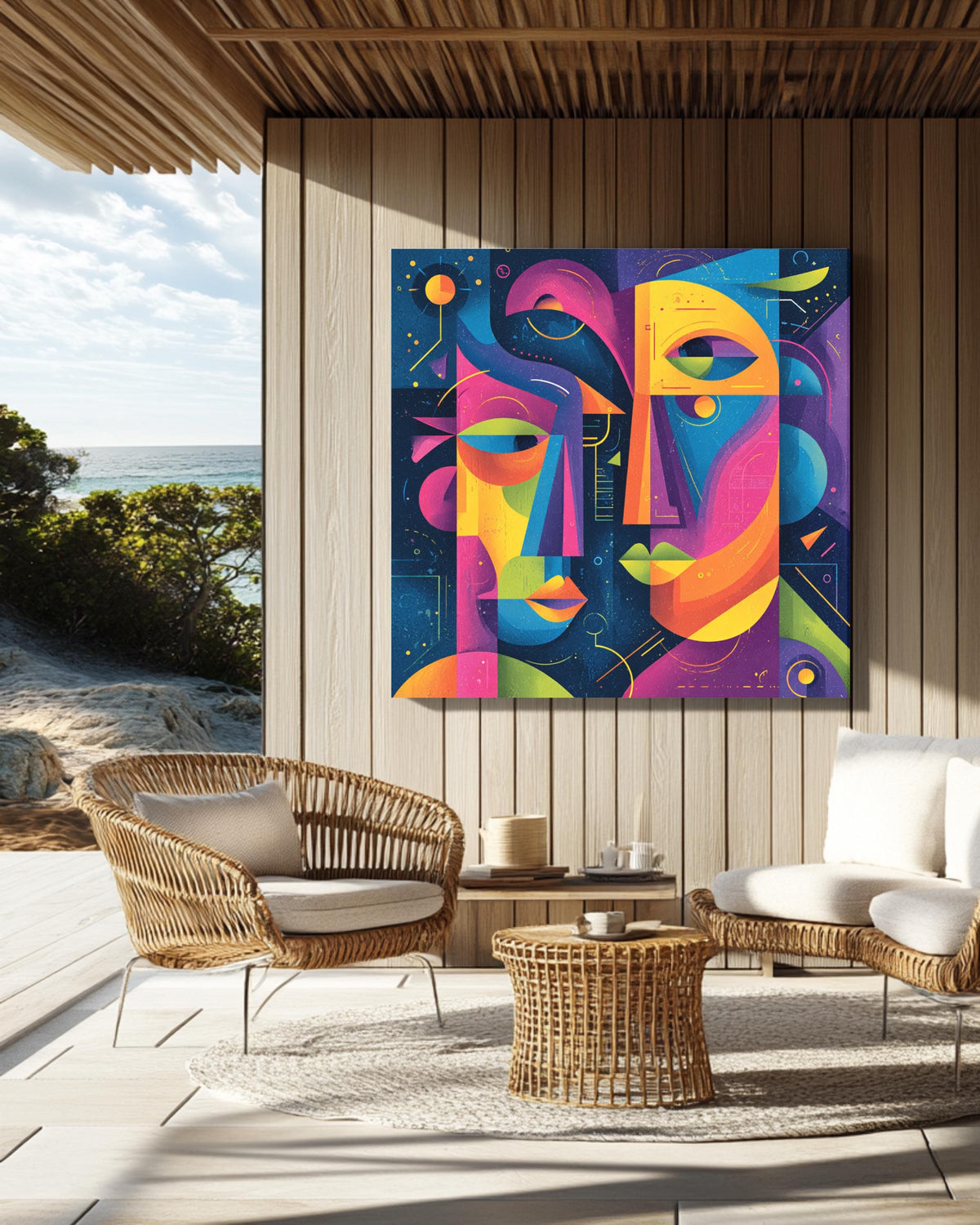 Abstract Faces Canvas Print, Quirky Colorful Wall Art