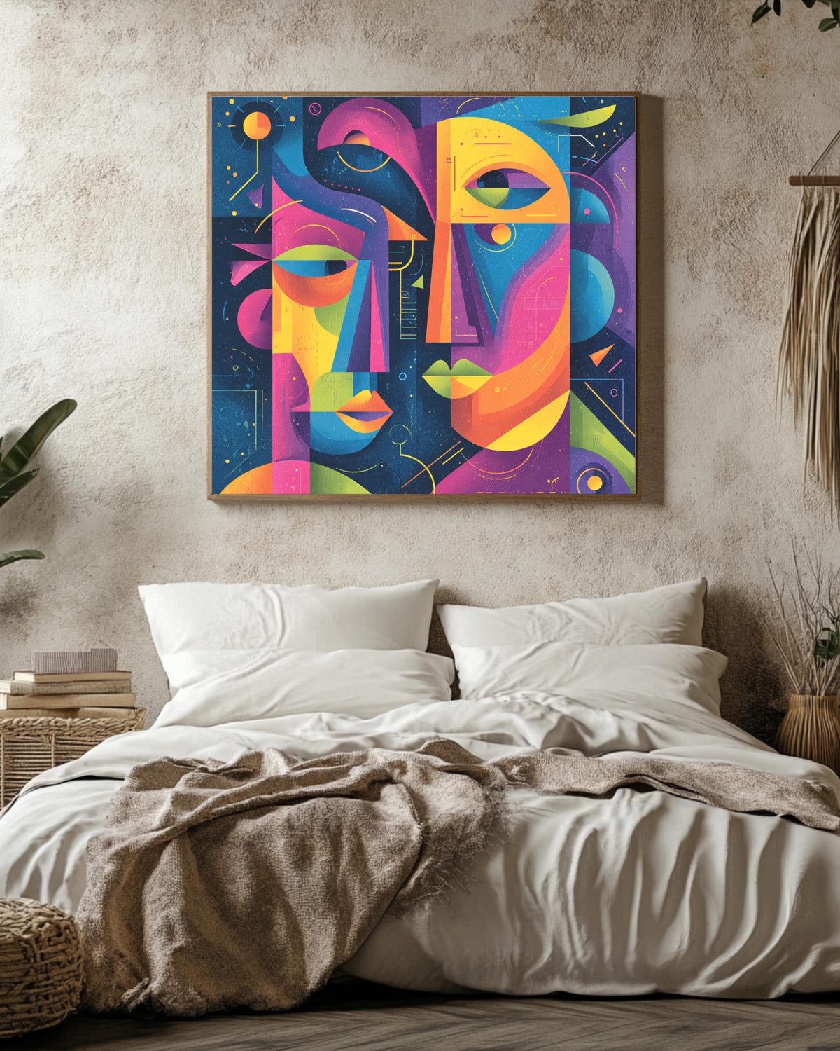 Abstract Faces Canvas Print, Quirky Colorful Wall Art