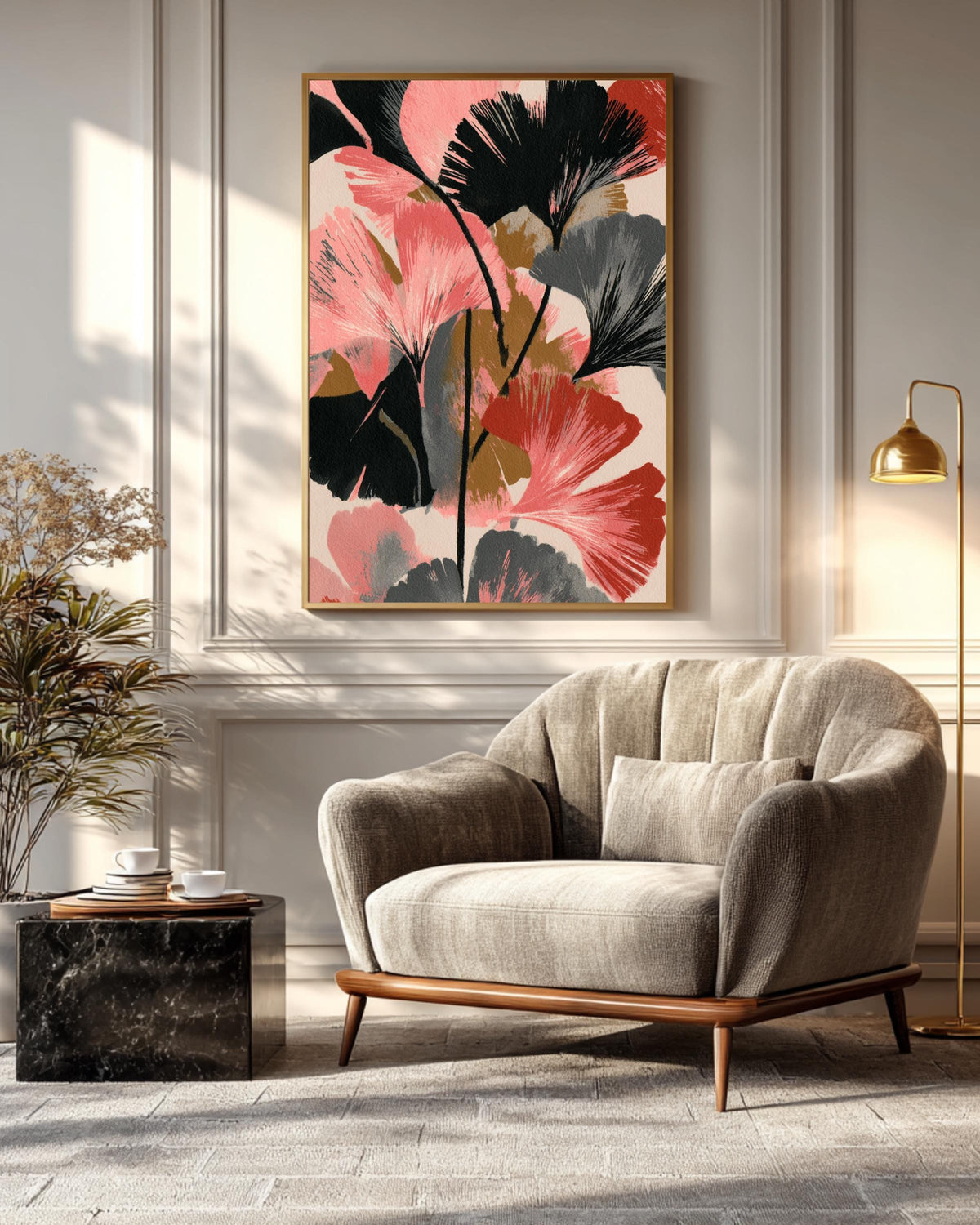 Abstract Ginkgo Leaf Art Print  Bold Gouache & Pop Art-Inspired, Screen Printing Style, Modern Botanical Wall Decor